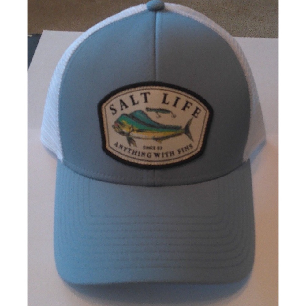SALT LIFE LIGHT BLUE ANYTHING WITH FINS ADJUSTABLE FISHING HAT
